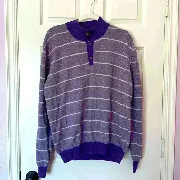 VINTAGE Royal Testimony purple striped super soft men’s sweater - Picture 1 of 5
